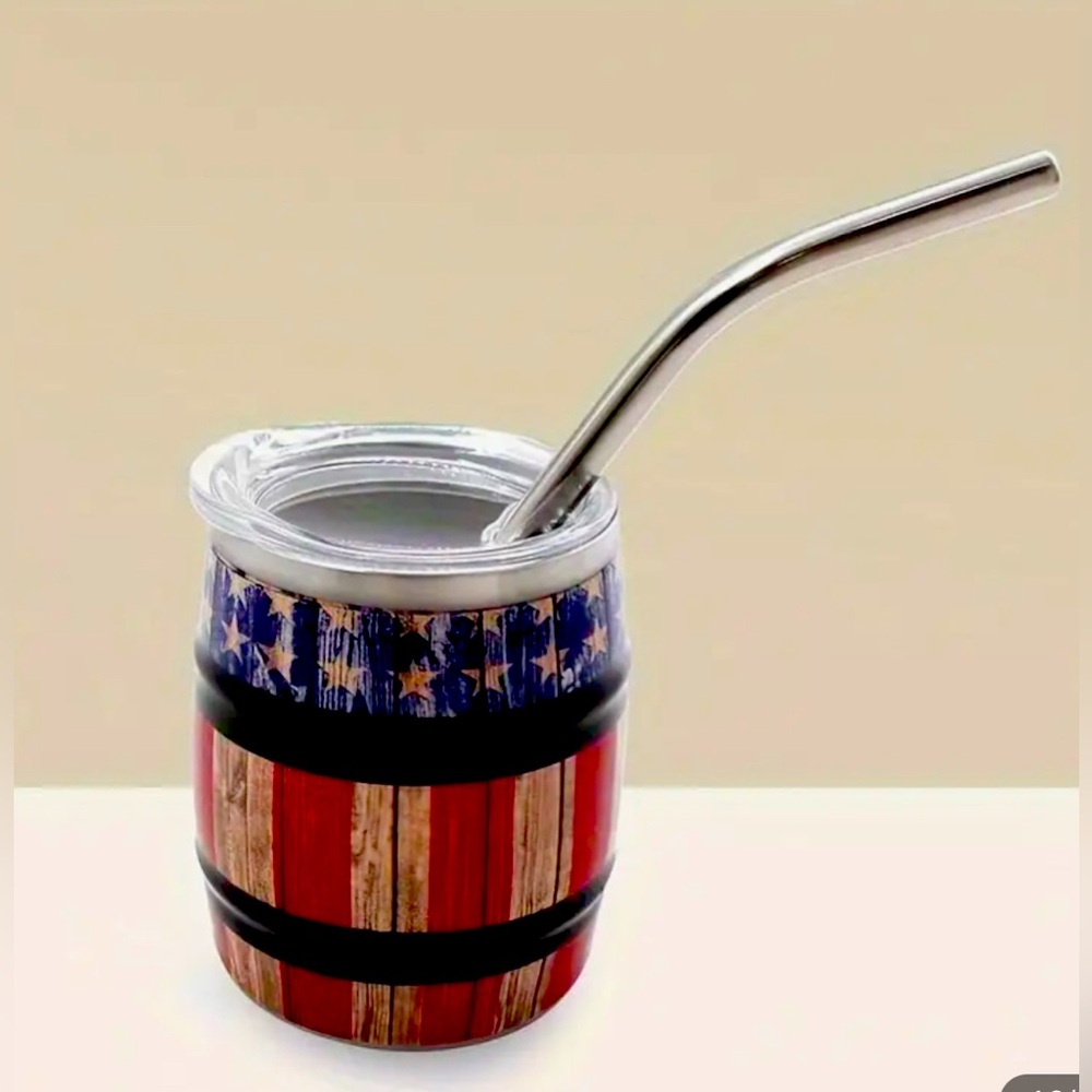 NEW Mini 3 ounce American Barrel Stainless Steel Tumbler with Straw